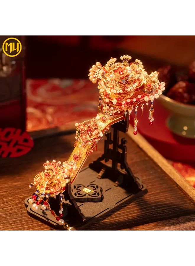 أمنية ثلاثية الأبعاد لغز معدني تصميم زهري أحمر ذهبي هدية زفاف عيد الميلاد - Image 5